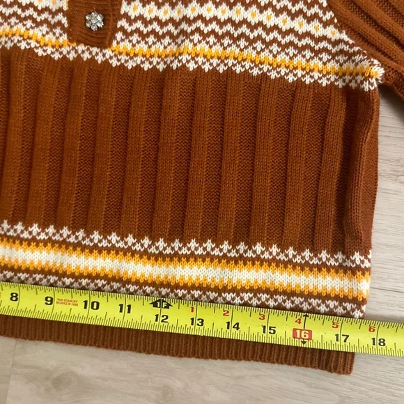 CIDER Retro Button Up Cropped Geometric Polo Knit Top Women’s Size Large - Picture 9 of 12